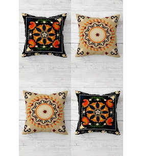 Etnik Desenli Bohemian Gizli Fermuarlı Kırlent Kılıfı Koltuk Yastık Kılıfı Takım(4adet) (Turuncu)