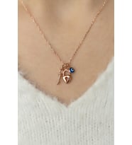Kalp Anahtar Figürlü Nazar Boncuklu 925 Ayar Gümüş Kolye (Rose)