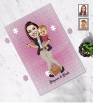 Kişiye Özel Anneler Günü Anne ve Erkek Çocuk Karikatürlü A4 99 Parça Puzzle Model-2