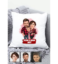 Üç Kişilik Aileye İlginç Hediye Karikatürlü Yastık