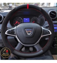 Dacia Duster Dikme Direksiyon Kılıfı Alcantara Süet Mat Karbon Kırmızı Yüzük ve Dikiş 2018-2021