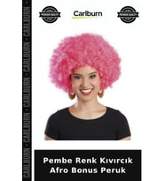 Pembe Renk Kıvırcık Afro Bonus Peruk Renkli Detay Komik Aksesuar