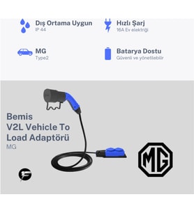 Bemis V2L (Vehicle to Load) Elektrikli Araç Uyumlu 2’li Priz Uzatma Adaptörü – 3 Metre – MG