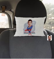BK Gift Kişiye Özel Süper Baba Karikatürlü Dikdörtgen Araç Koltuk Yastığı-1
