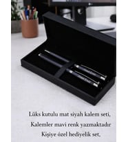 Mat Siyah Kişiye Özel Lüks Kutulu Roller ve Tükenmez Kalem Seti