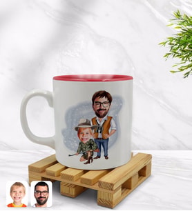 BK Gift Kişiye Özel Baba Oğul Karikatürlü İçi Kırmızı Renkli Kupa Bardak Model 1