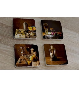 Eski Objeler Natürmort Doğal Taş Bardak Altlığı 4'lü set - Natural Stone Coasters