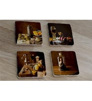Eski Objeler Natürmort Doğal Taş Bardak Altlığı 4'lü set - Natural Stone Coasters