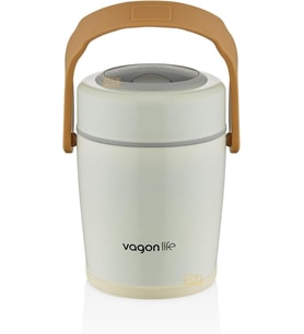 Vagonlife Bento 1600ml Lunchbox 2 Kaseli 4-6 Saat Sıcak/Soğuk Termos Özellikli Çelik Sefer Tası Yemek Kutusu (Beyaz)
