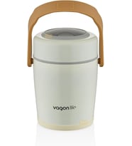Vagonlife Bento 1600ml Lunchbox 2 Kaseli 4-6 Saat Sıcak/Soğuk Termos Özellikli Çelik Sefer Tası Yemek Kutusu (Beyaz)