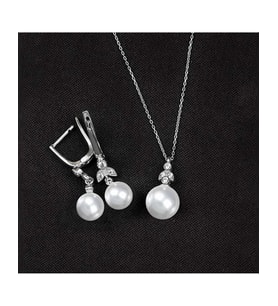 925 Ayar Ay Işığı Küre Gümüş  İnci Set (Rodyum)