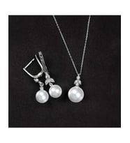 925 Ayar Ay Işığı Küre Gümüş  İnci Set (Rodyum)