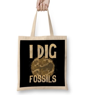 Funny I Dig Fossils Paleontology Pun Dinosaur Bez Çanta Uzun Saplı
