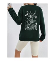 Unisex Tokyo Baskılı Tasarım Oversize Sweatshirt (Yeşil)