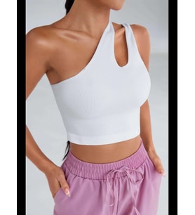 Fantezia Night Kadın Beyaz Tek Omuz Cut Out Detaylı Crop Top Bluz