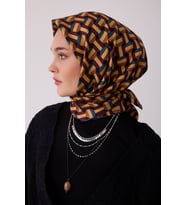 Geometrik Desen %100 Twill İpek Eşarp BE07
