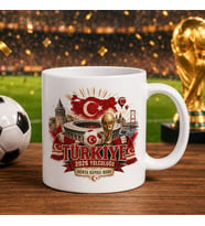 BK Gift Türkiye Taraftar Temalı Dünya Futbol Kupası Tasarımlı Beyaz Kupa Bardak-7 Tek Yürek Milli Takım Ruhu