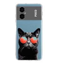PrintiFy Poco M5 ile Uyumlu Kedi 3 Kamera Korumalı Şeffaf Kılıf