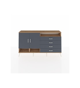 Arges Konsol 5 Raflı 4 Çekmeceli 2 Kapaklı 176x30x99 Çam-Antrasit