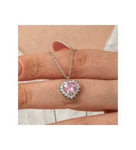 Gümüş Pembe Taşlı Kalp Kadın Kolye CSR2181096