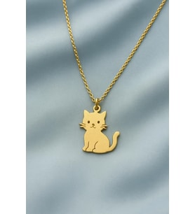 Kişiye Özel 925 Ayar Gümüş Minik Sevimli Silüet Kedi Kolye (Gold)