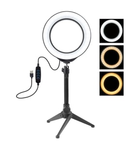 PULUZ 6.2CM PKT3032 Led Işık 16cm Stand YoutuberCanlı Yayın Selfie TikTok Makeup - GLST2843-999 (Siyah)
