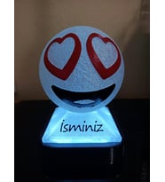 Kişiye Özel Hediyelik Isimli Kalpli Gözler Emoji Dekoratif Led Lamba - Adaptörlü (Mavi)