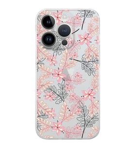 Apple iPhone 14 Pro Uyumlu Kamera Korumalı Tıpalı Kapak Floral Kırmızı Tasarımlı ŞeffafKılıf