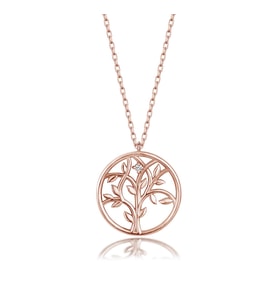Gümüş Kolye Pırlanta Kolye ( Hayat Ağacı Kırmızı) (Rose - Gümüş)