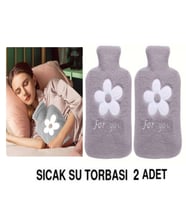 2 ADET SICAK SU TORBASI PELUŞ PAPATYA DESENLİ GRİ  21x13,5x2cm 500 ml
