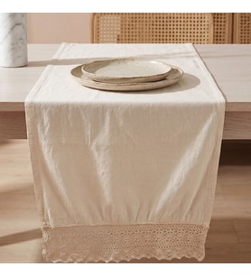 Krem Lacy Pamuklu Dantelli Runner 40x150 cm