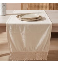 Krem Lacy Pamuklu Dantelli Runner 40x150 cm