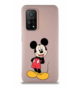 Xiaomi Mi 10T Pro Soft Premier Kapak Mickey Mouse-B Tasarımlı Silikon Kılıf - Pudra (Şeffaf)