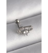 316L Çelik Gümüş Renk Zirkon Taşlı Toplu İğne Tragus Piercing - TJ-PR1275