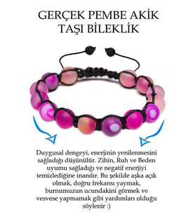 Sertifikalı Ham Işlenmemiş Pembe Akik Taşı Bileklik (Çok Renkli)