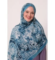 Petrol mavisi Luvensara Desenli Silk Elite Şal