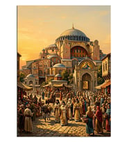 Kalabalık Önünde Ayasofya Camii Manzarası Dekoratif Kanvas - Mdf Ahşap Tablo