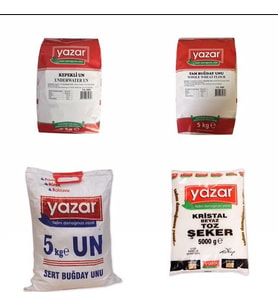 YAZAR KURU GIDA SETİ-5KG TAM BUĞDAY UNU-5KG KEPEKLI UN-5KG ÇOK AMAÇLI UN-5KG TOZ ŞEKER