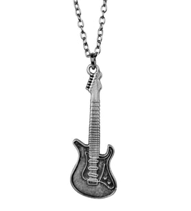 Elektro Gitar Kolye Erkek Kadın Kolye Antik Gümüş Kaplama 60 cm Düz Zincir Gümüş