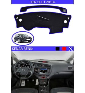 Kia Ceed 2013+ Modelleri Için Uygun Torpido Koruma Halısı Siyah Kenar Renk Mavi