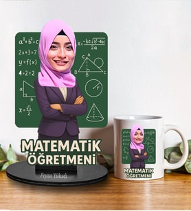 Kişiye Özel Matematik Öğretmeni Tasarımlı Karikatür Biblo Ve Kupa Hediye Seti 293