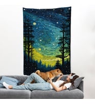 Vincent van Gogh Tarzı Yıldızlı Gece Duvar Örtüsü-7518