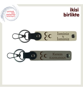 Aşk ve Vefa – Üç Hilal Desenli Sevgiliye Anlamlı Anahtarlık Takım, Sütlü Kahve-Kül Gri