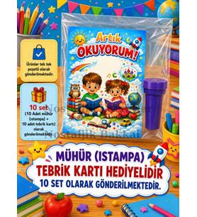 Yeni Okumayı Öğrenen Öğrencilere Hediye 10 Adet Artık Okuyorum Yazılı 1. Sınıf Hatırası Mühür (Istampa) Tebrik Kartı Hediyeli