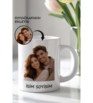 Kişiselleştirilebilir Fotoğraf Baskılı ve İsim Soyisim Yazılı 330ml Baskılı Beyaz Seramik Kupa Bardak