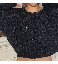 ChicLookDesign El Örgüsü Simli Kadın Kazak/Crop (Siyah Simli)