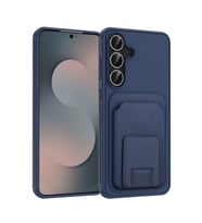 Samsung Galaxy S25 FE Kılıf Deri Dokulu ve Kartlıklı BiKart TPU Premium Kapak (Lacivert)