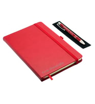 Kişiye Özel Deri Lastikli Defter ve Kalem Seti - Kırmızı