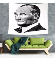 Ulu Önder Mustafa Kemal Atatürk Portre Leke Tutmaz Kadife Kumaş Duvar Örtüsü Duvar Halısı Tapestry (Beyaz)
