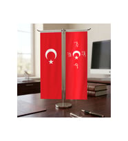 Allah - Vatan - Namus - Birlik - Ters Bayrak ve Türk Bayrağı Kırlangıç T tipi Masa Bayrak Takımı